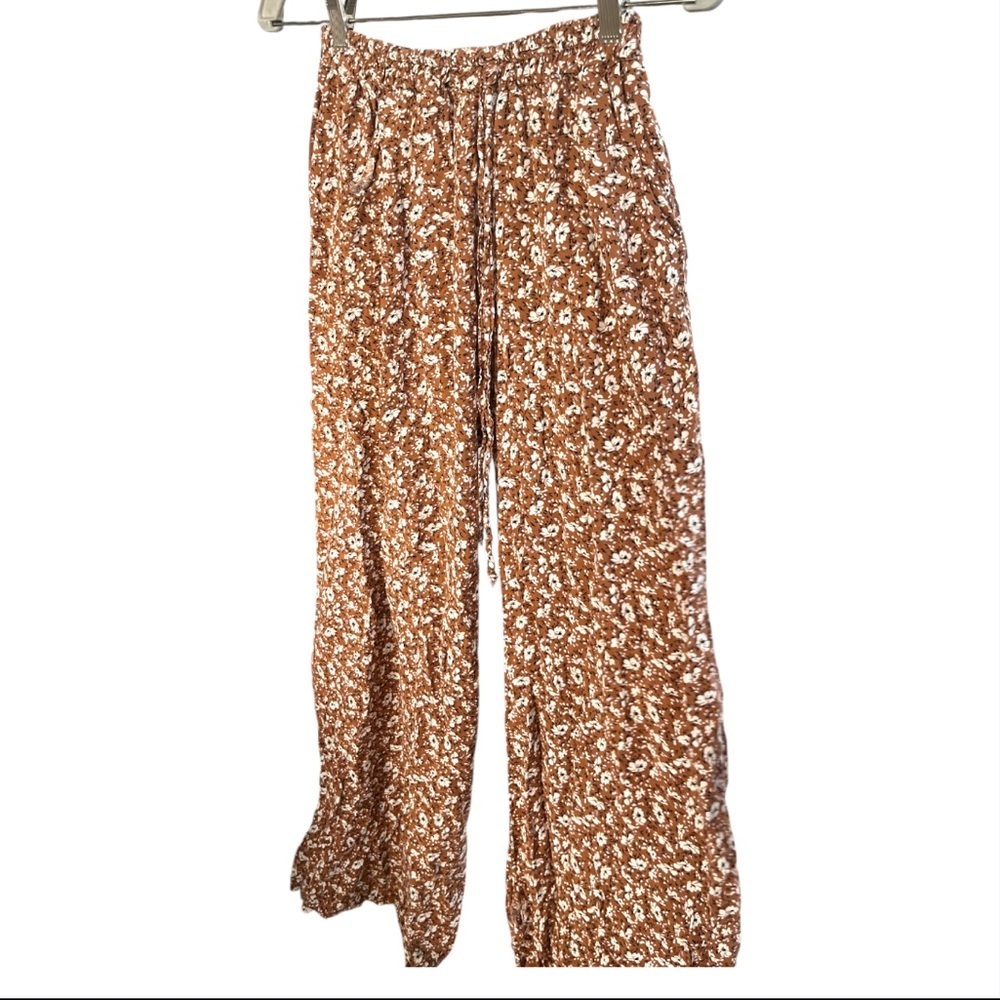 Rust Brown Floral Wide-Leg  Palazzo Pants